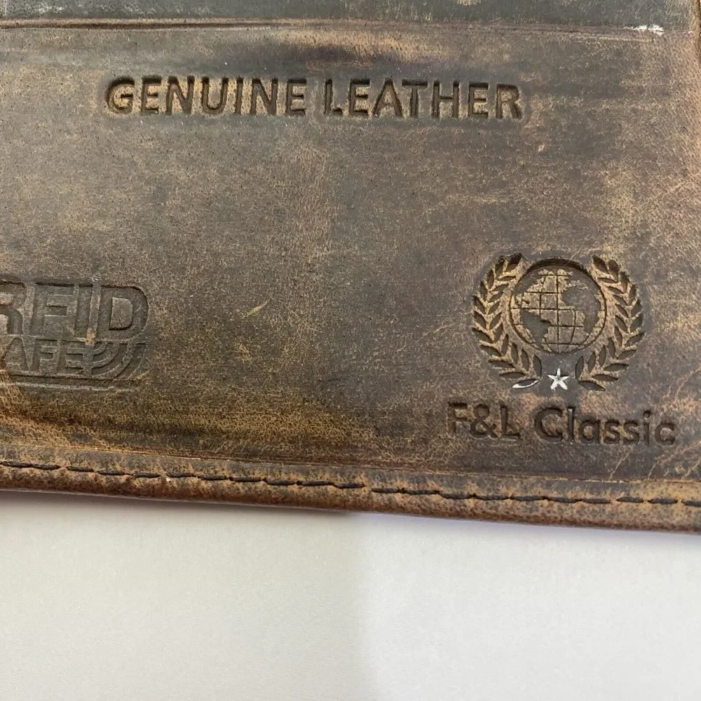 F&L Classic‎ Brown Genuine Leather Bifold Wallet RFID Safe Vintage